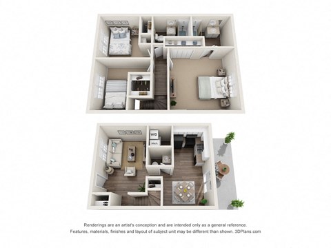 Floor plan for 3 beds, 2.5 baths, 1425 sqft